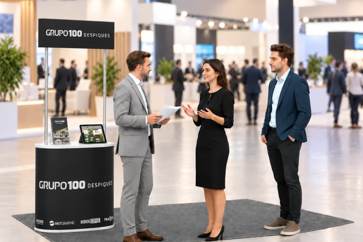 Bancada promocional FLOW personalizada num evento ou feira
